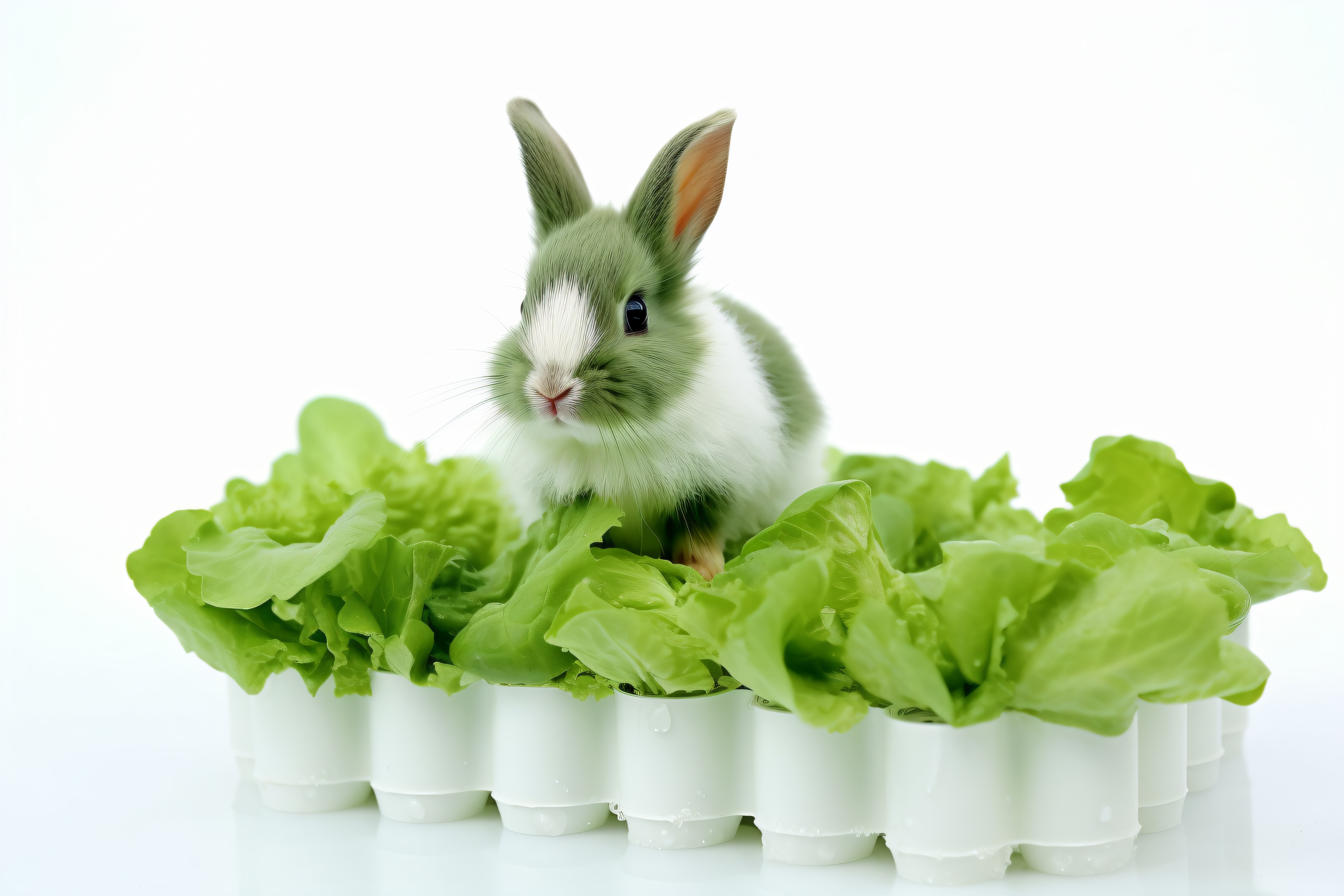 Lapin nain qui mange de la salade verte